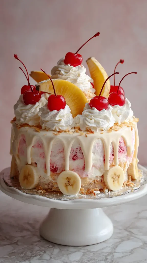 Creamy and Fruity Banana Split Cake 