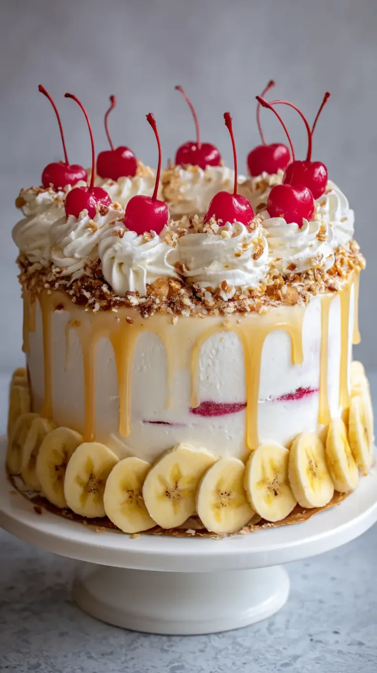 Creamy and Fruity Banana Split Cake Recipe | Easy No-Bake Dessert Idea