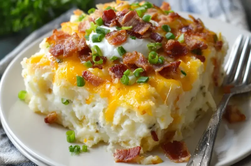 Loaded Mashed Potato Casserole Recipe – Creamy, Cheesy, and Easy to Make