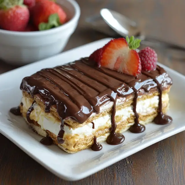 No Bake Chocolate Eclair Cake