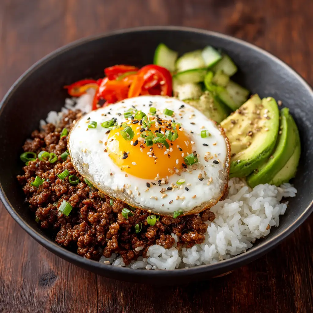 Ground beef rice bowl 